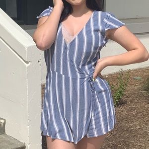 Holister Blue and White Striped Romper